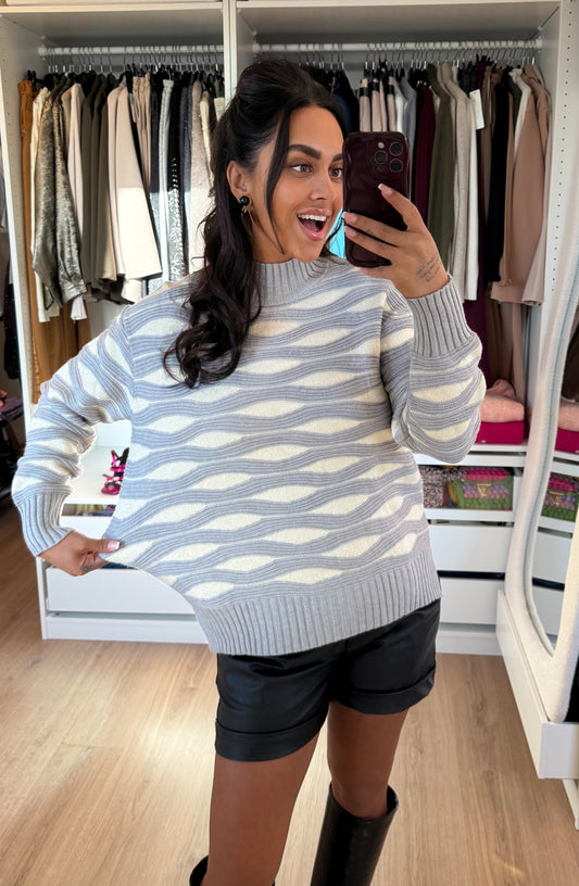 Print sweater grey & white