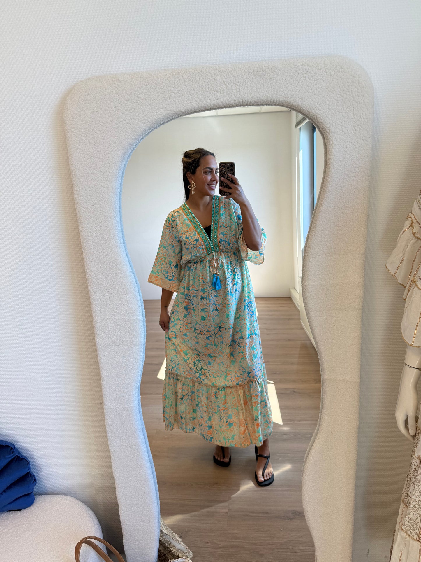 Boho maxi dress blue & orange