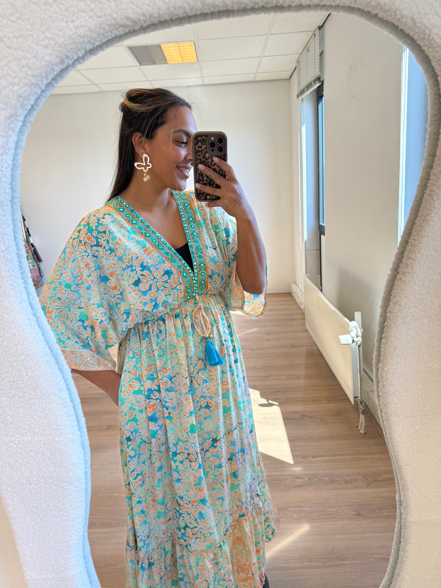 Boho maxi dress blue & orange