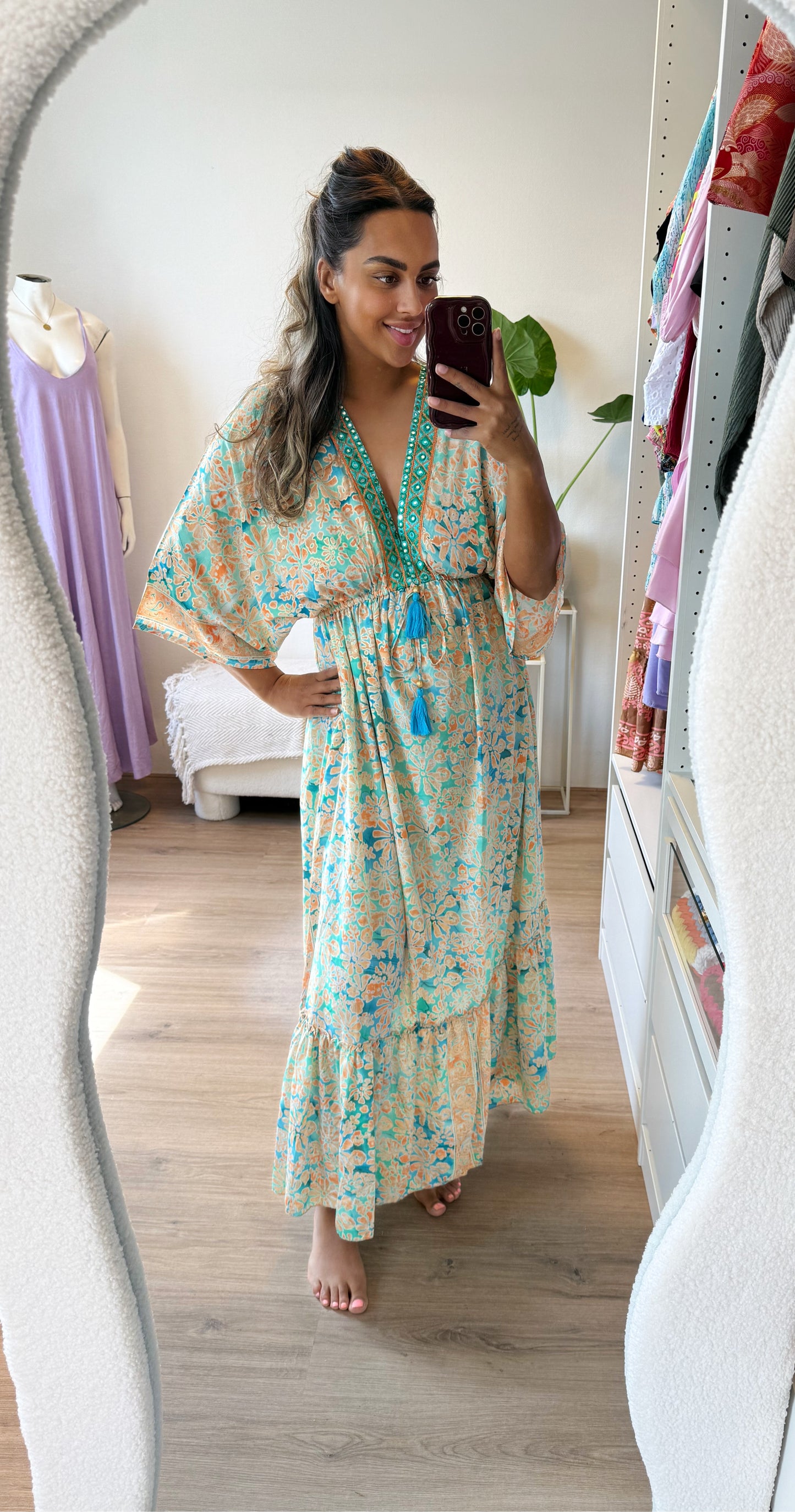 Boho maxi dress blue & orange