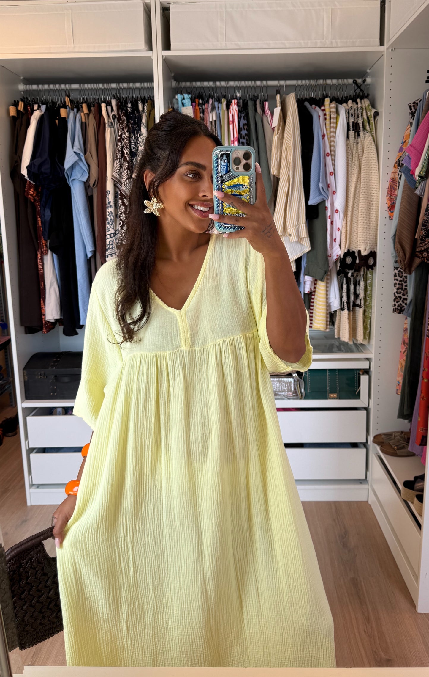 Mousseline maxi jurk botergeel
