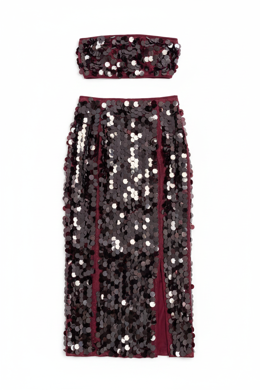 Bella sequin two piece bordeaux