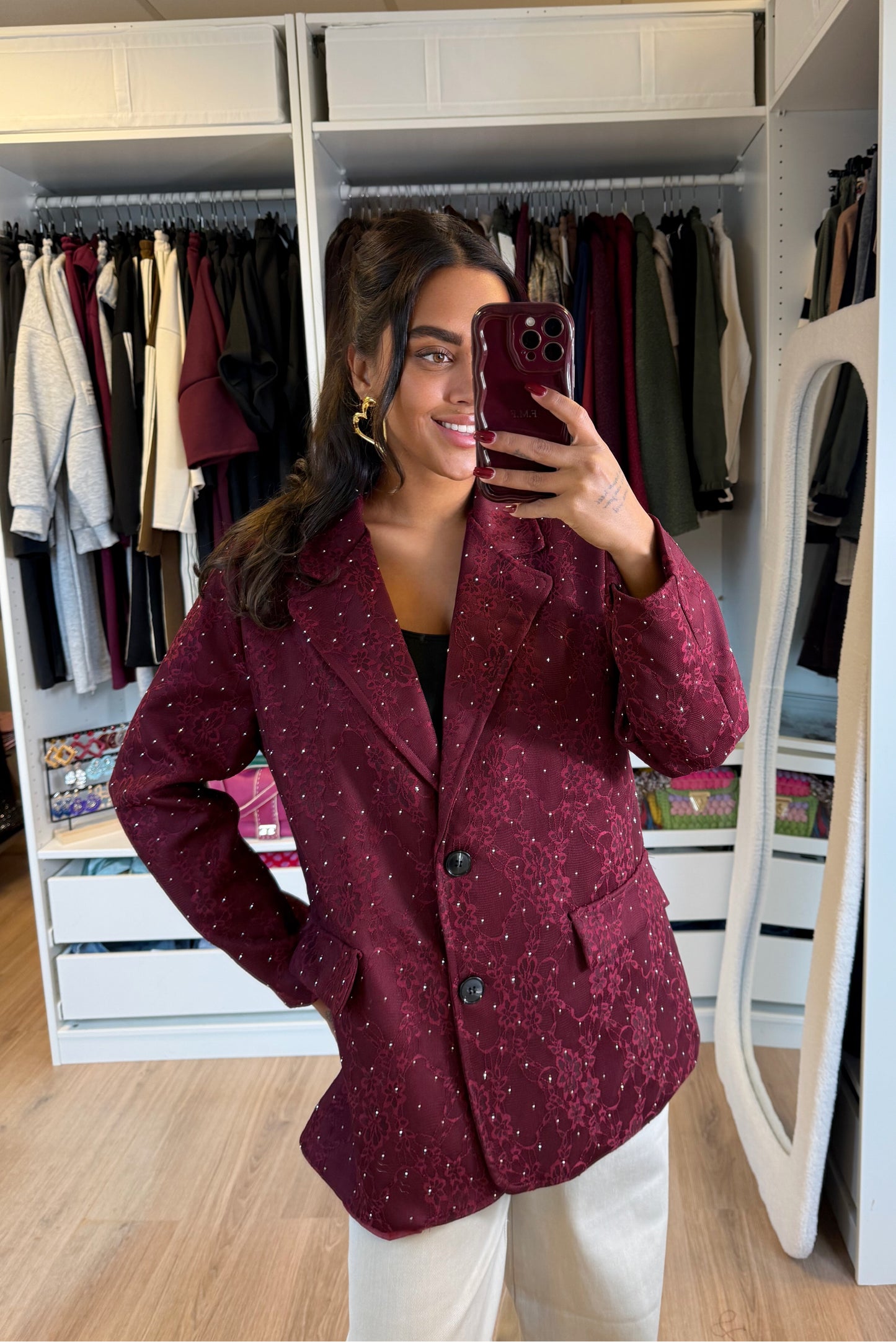 Charlotte sequin lace blazer bordeaux