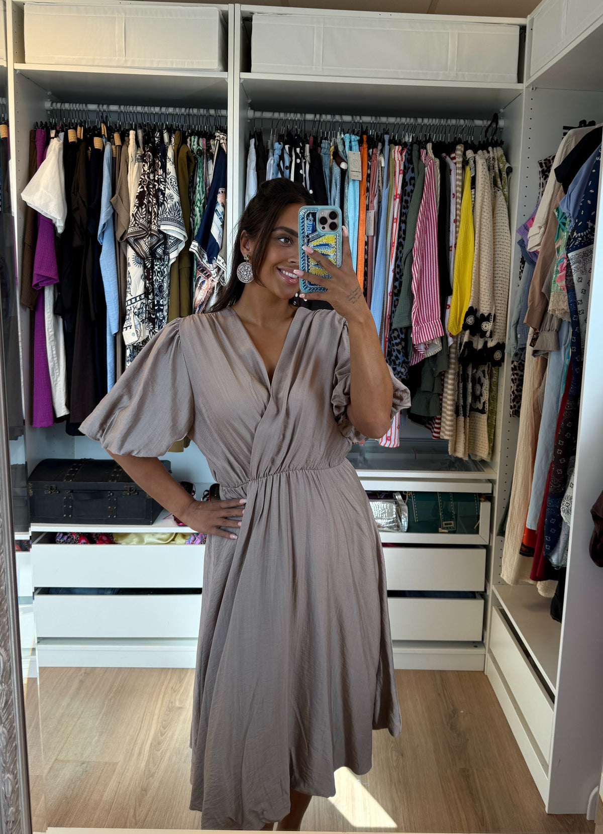 Ballon midi jurk beige