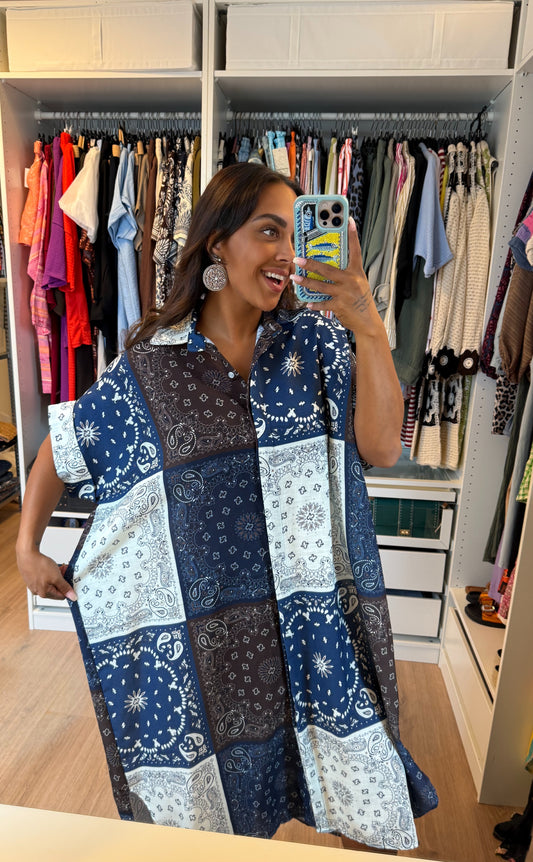 Midi jurk met paisley print donkerblauw