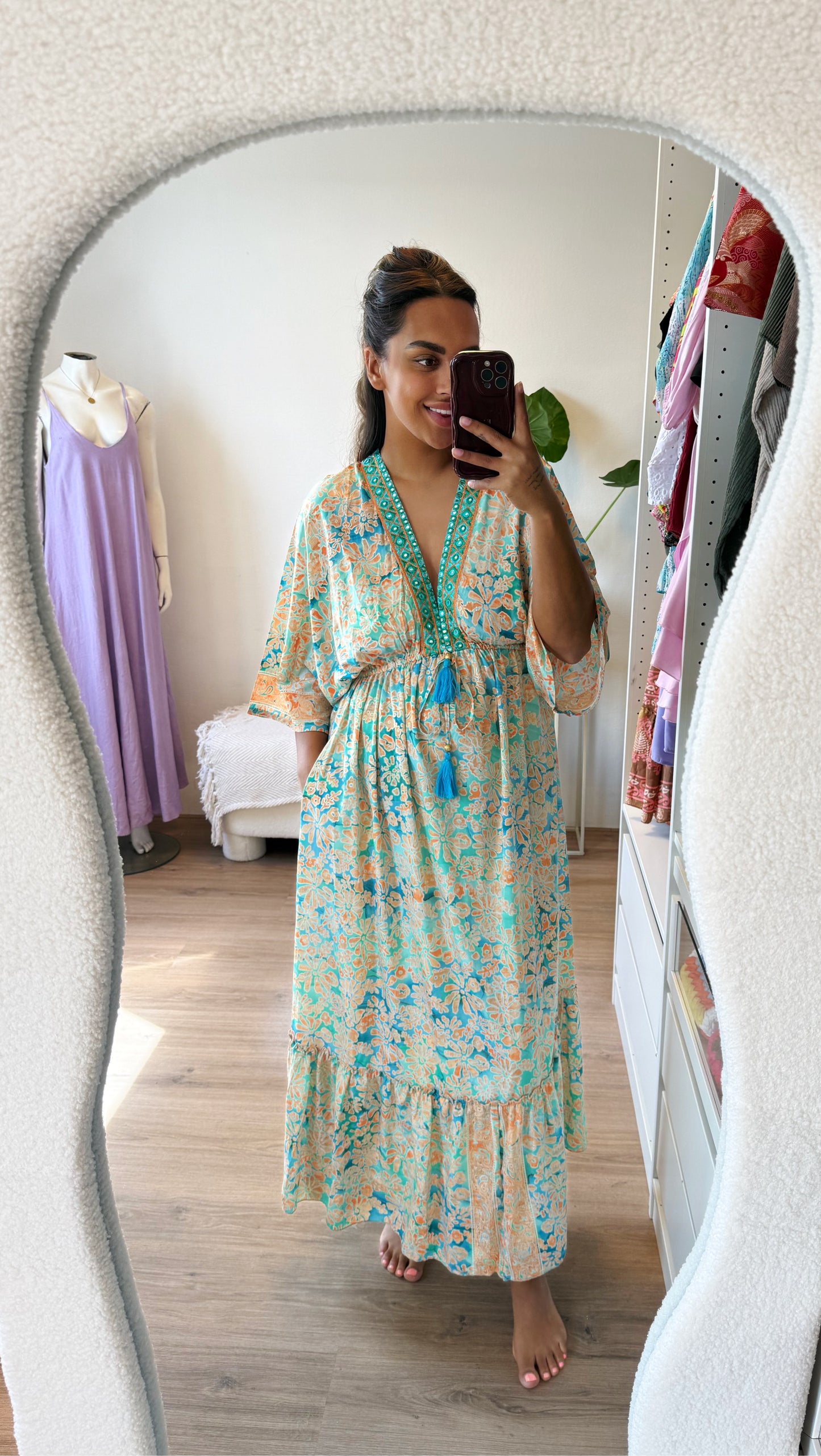Boho maxi dress blue & orange