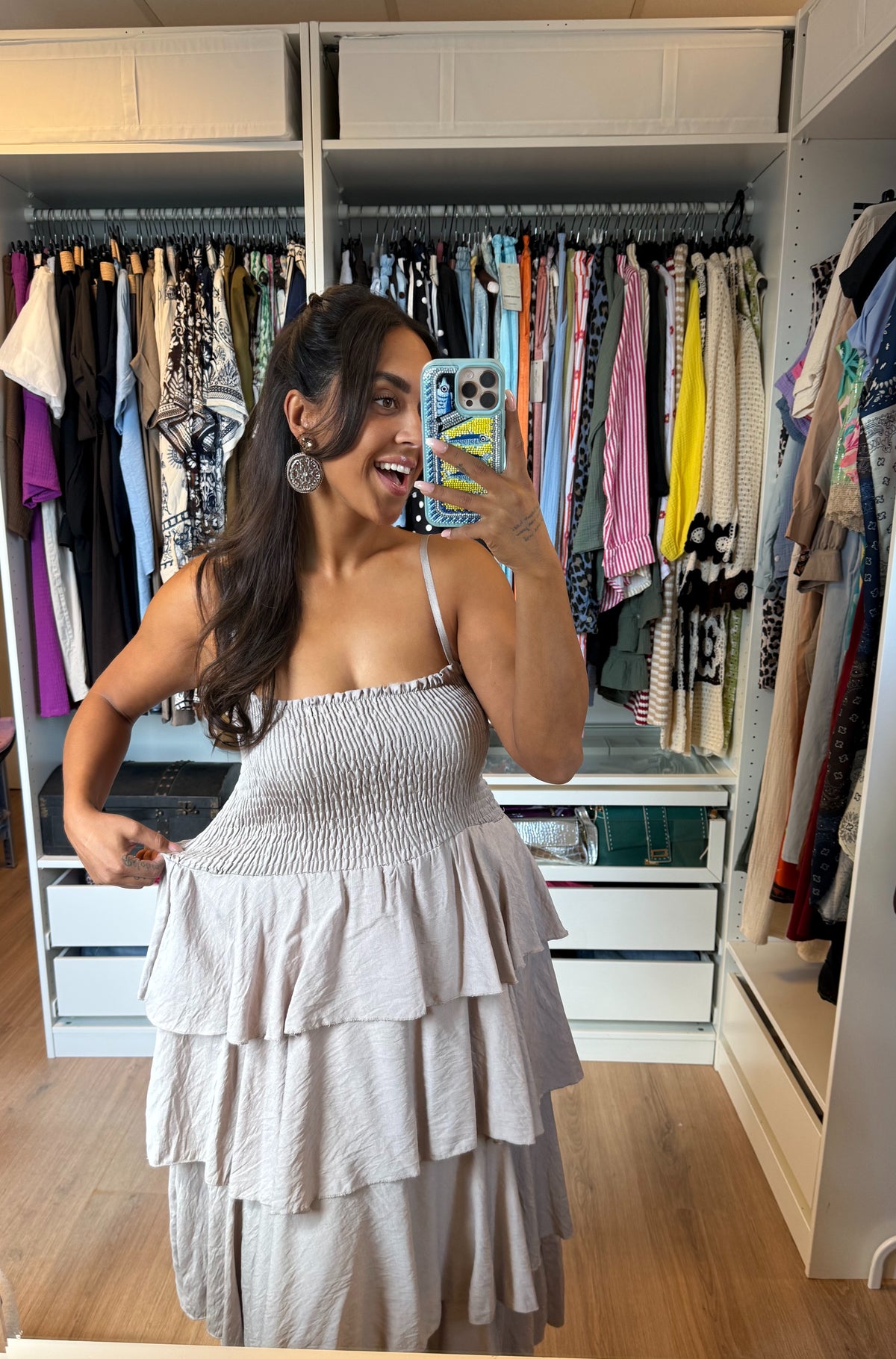 Ruffle maxi jurk beige