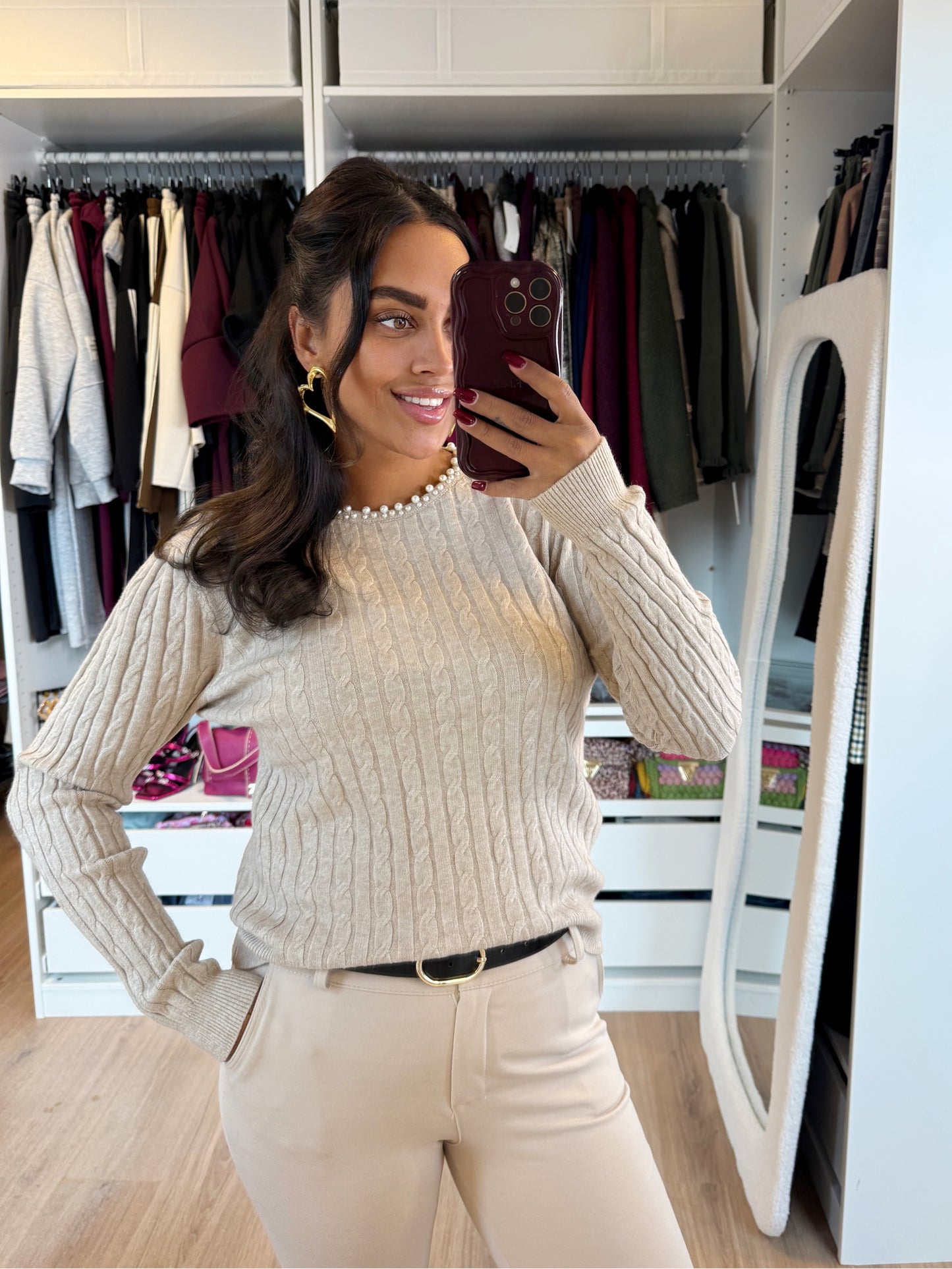 Pearl braided knit taupe