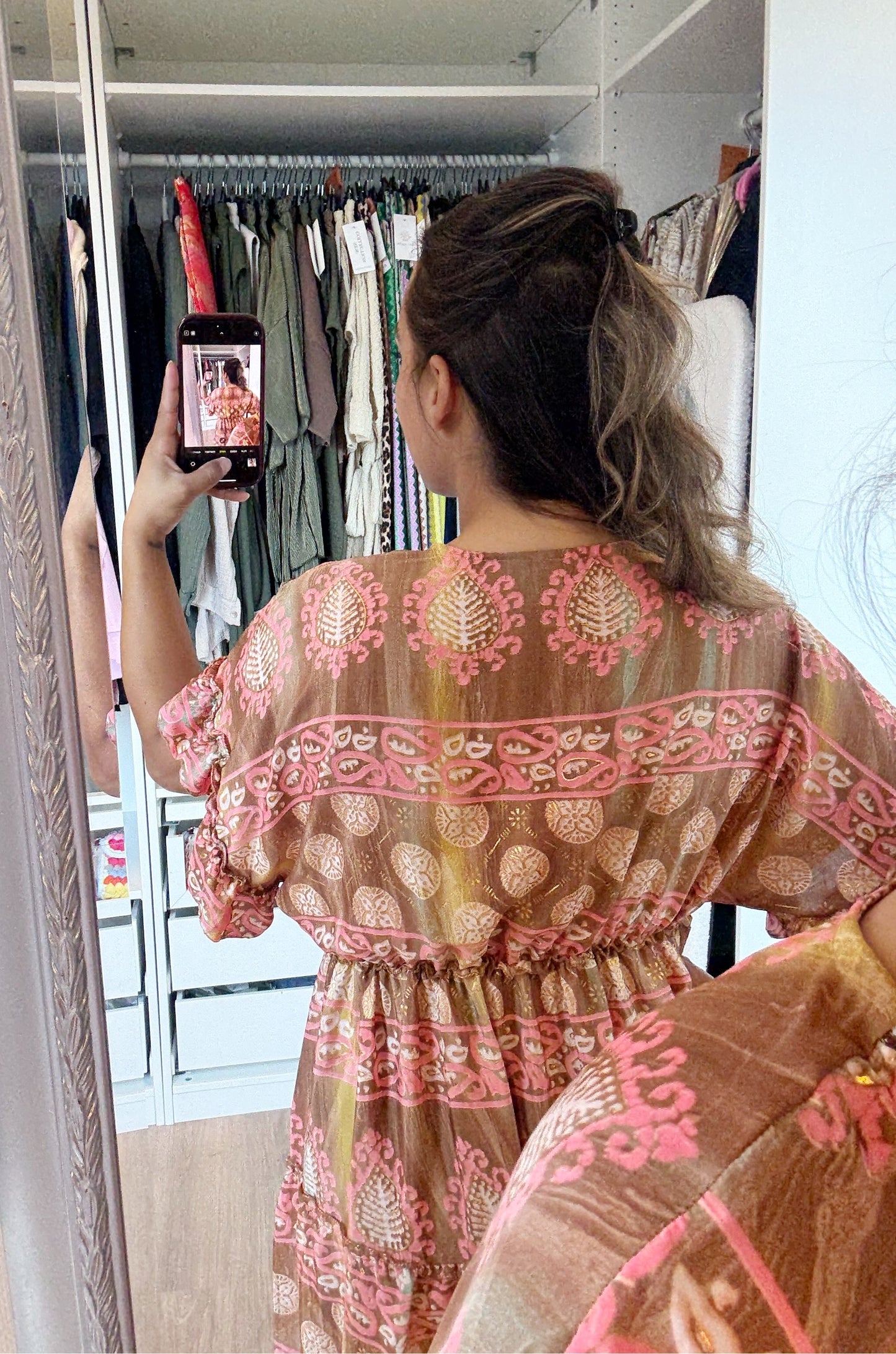 Boho maxi dress pink & brown