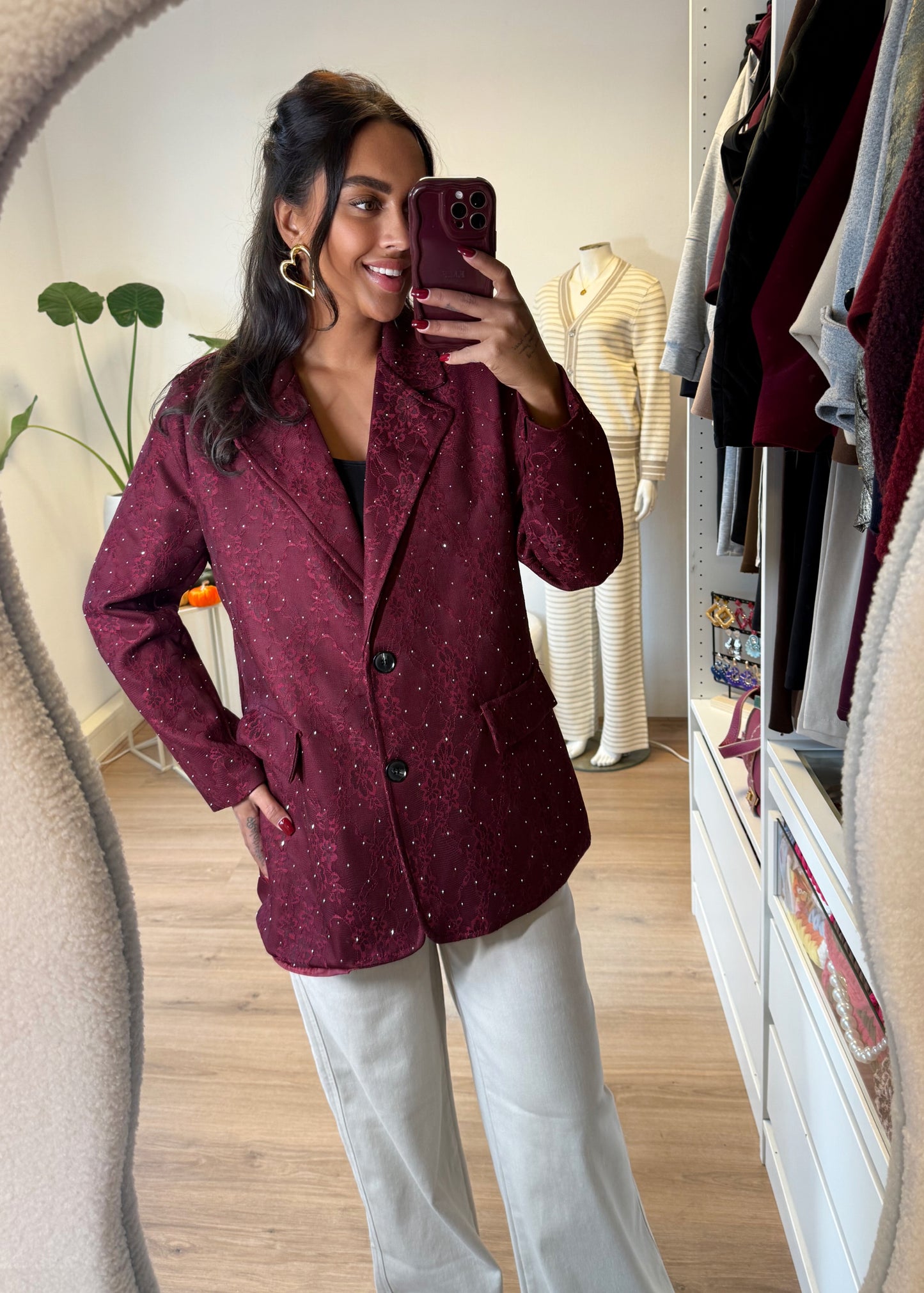 Charlotte sequin lace blazer bordeaux
