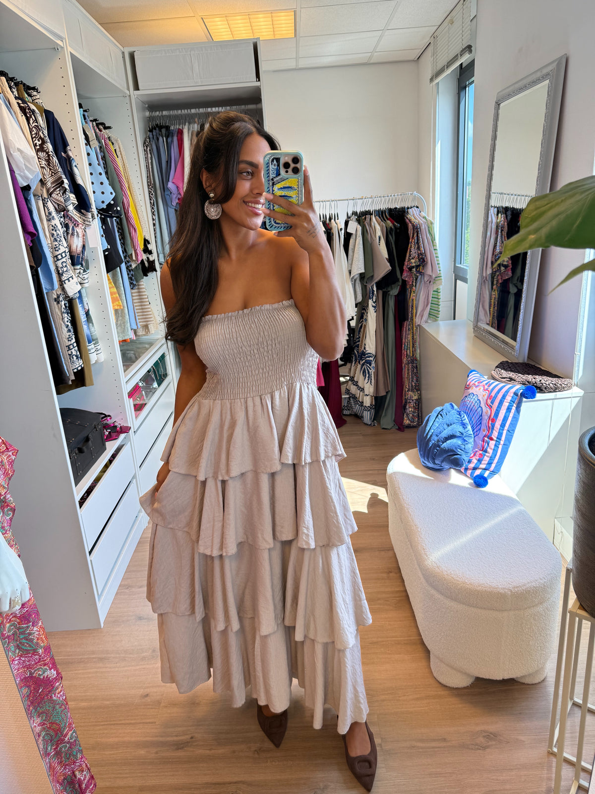 Ruffle maxi jurk beige