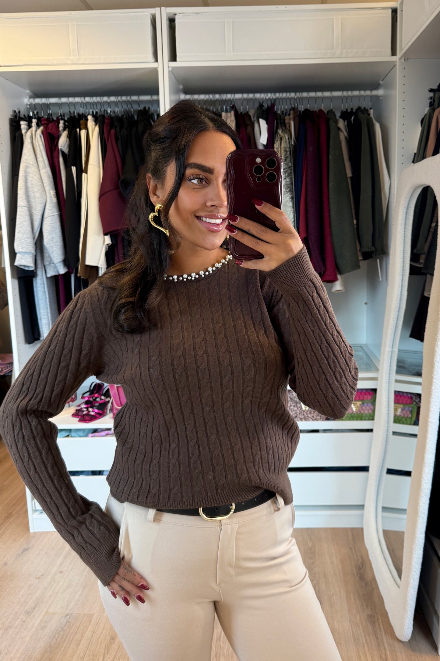 Pearl braided knit choco