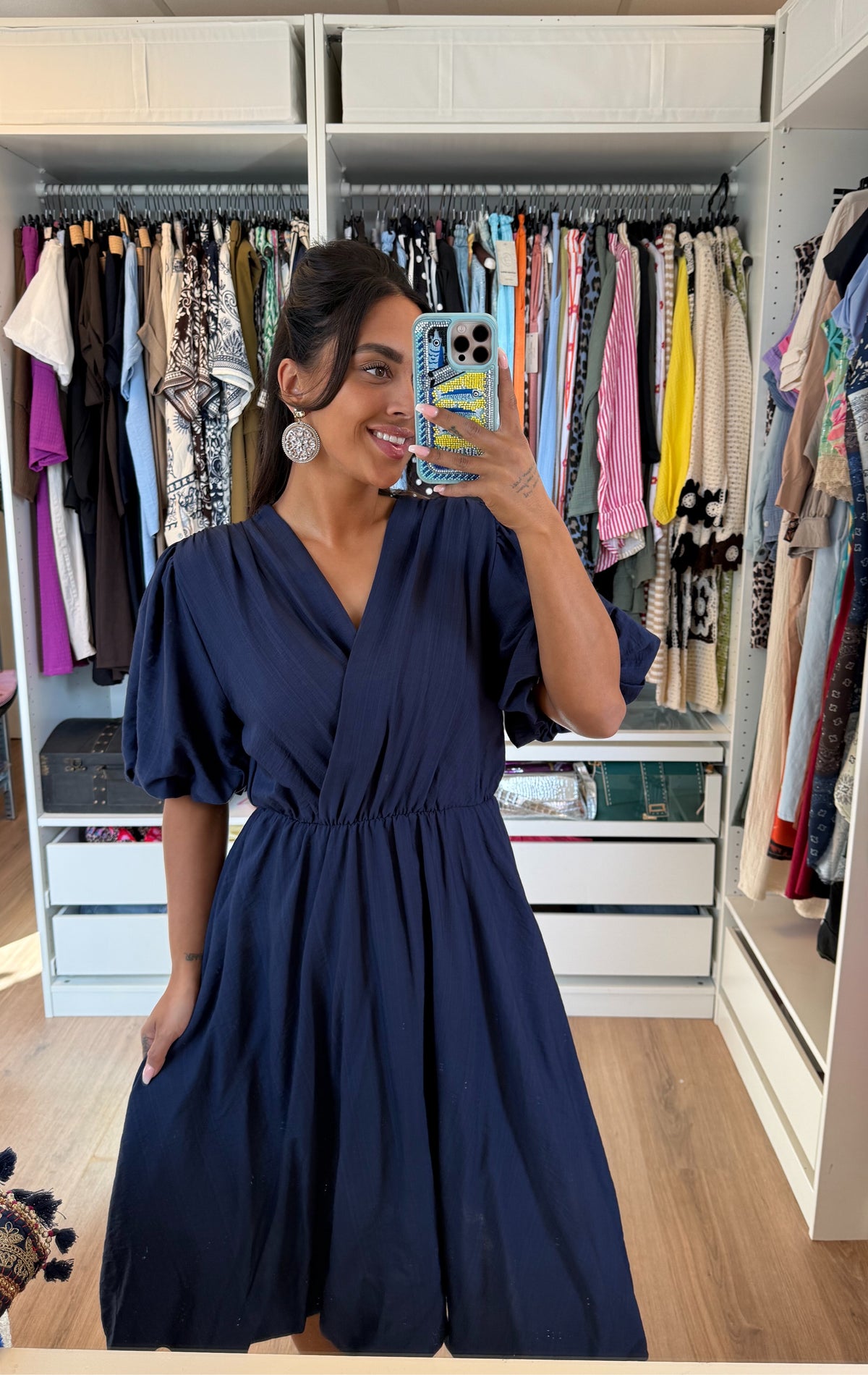 Ballon midi jurk marine blauw