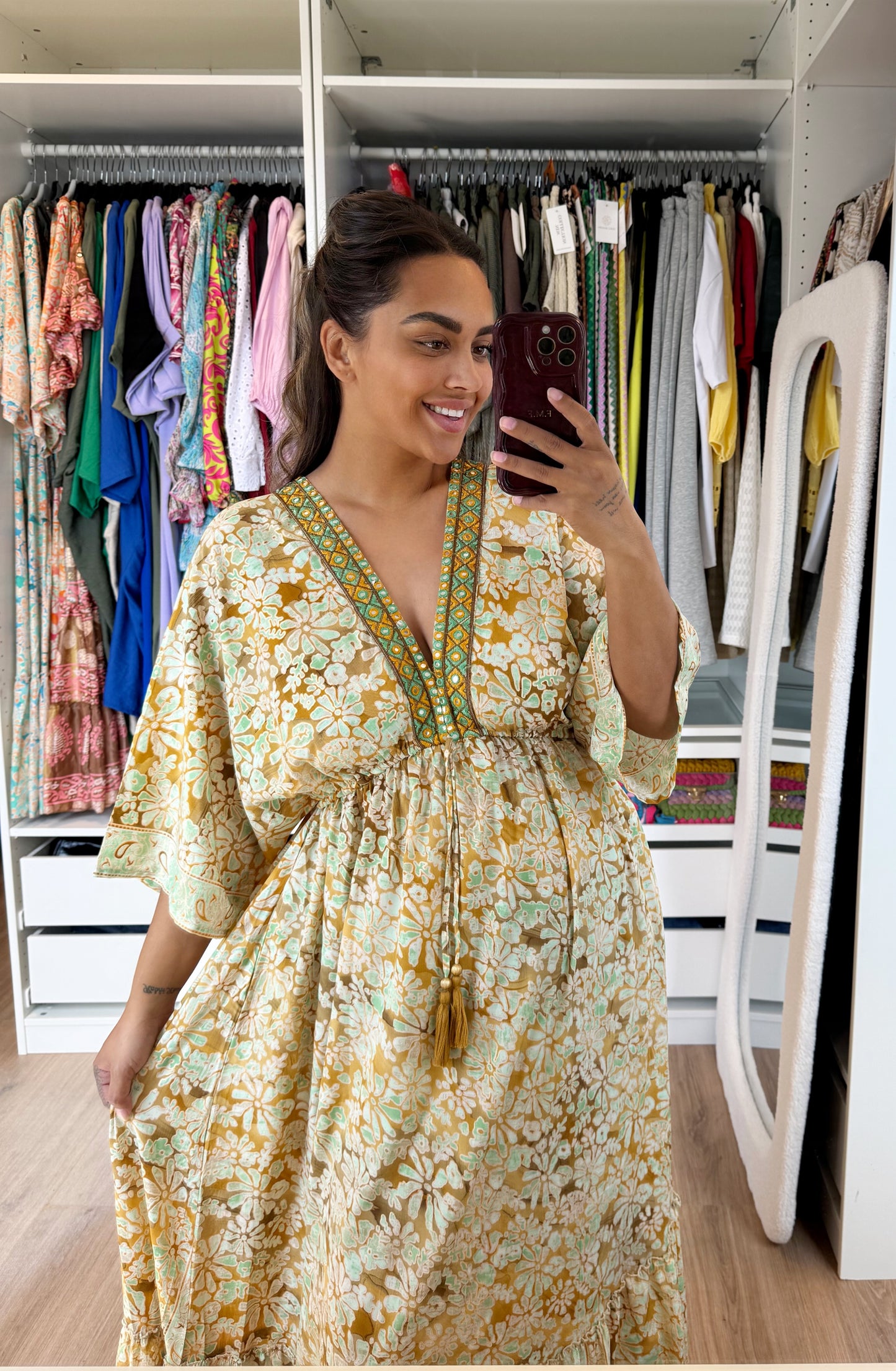 Boho maxi dress green & brown