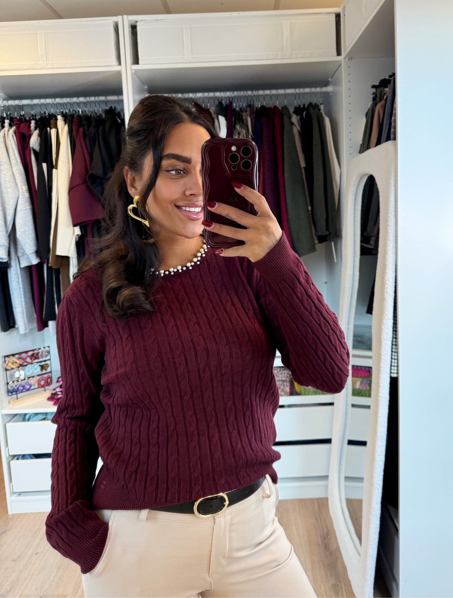 Pearl braided knit bordeaux