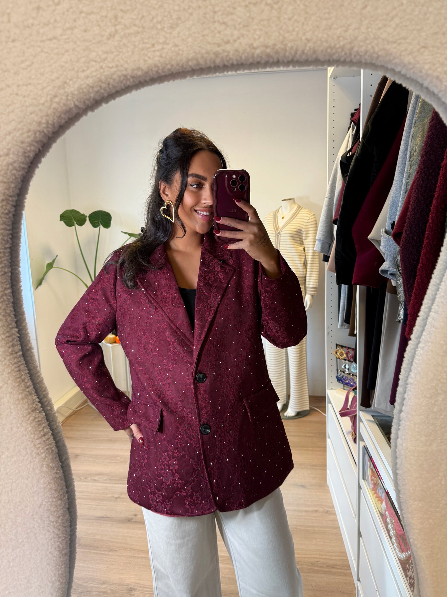 Charlotte sequin lace blazer bordeaux