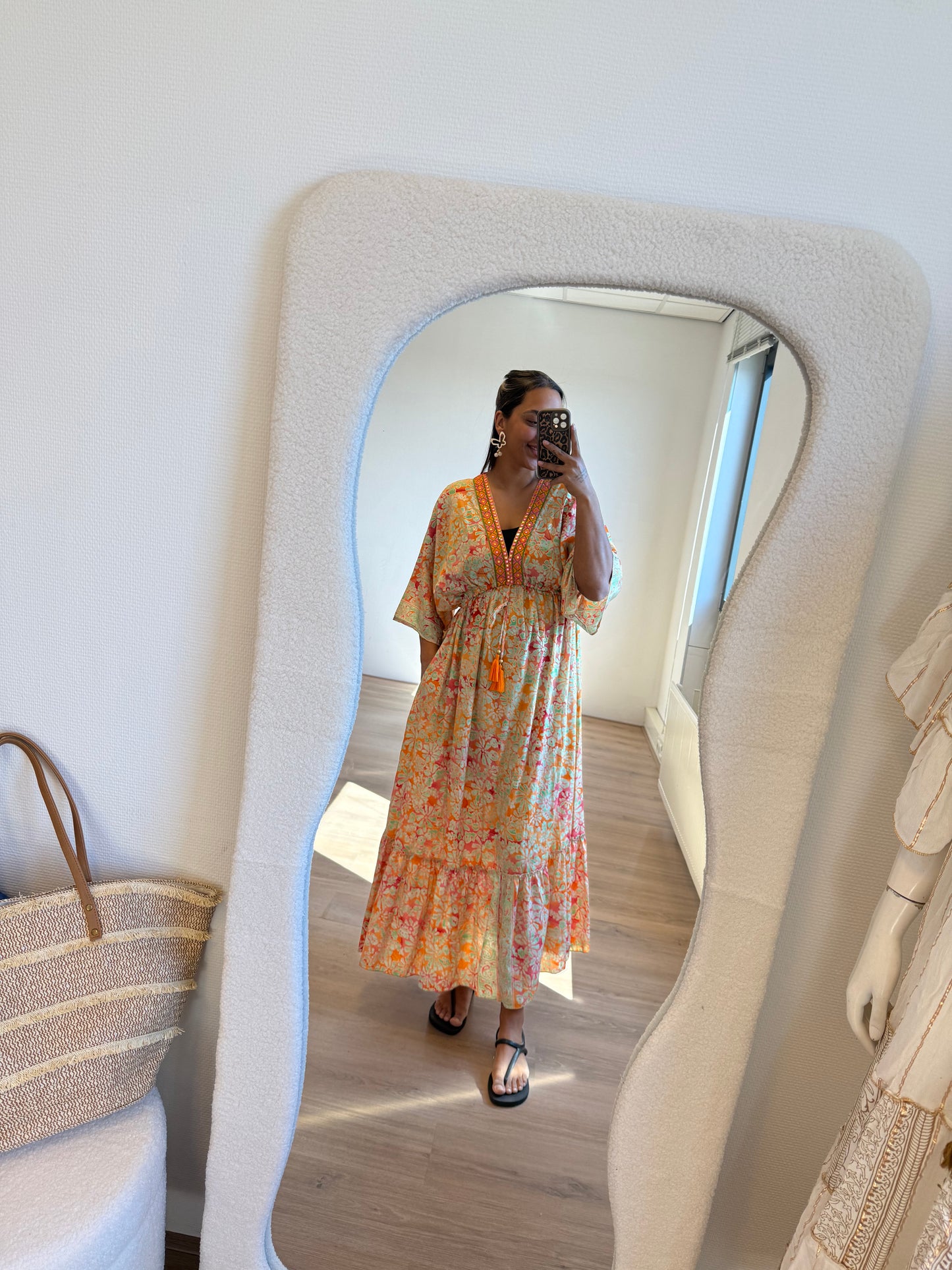 Boho maxi dress orange & pink