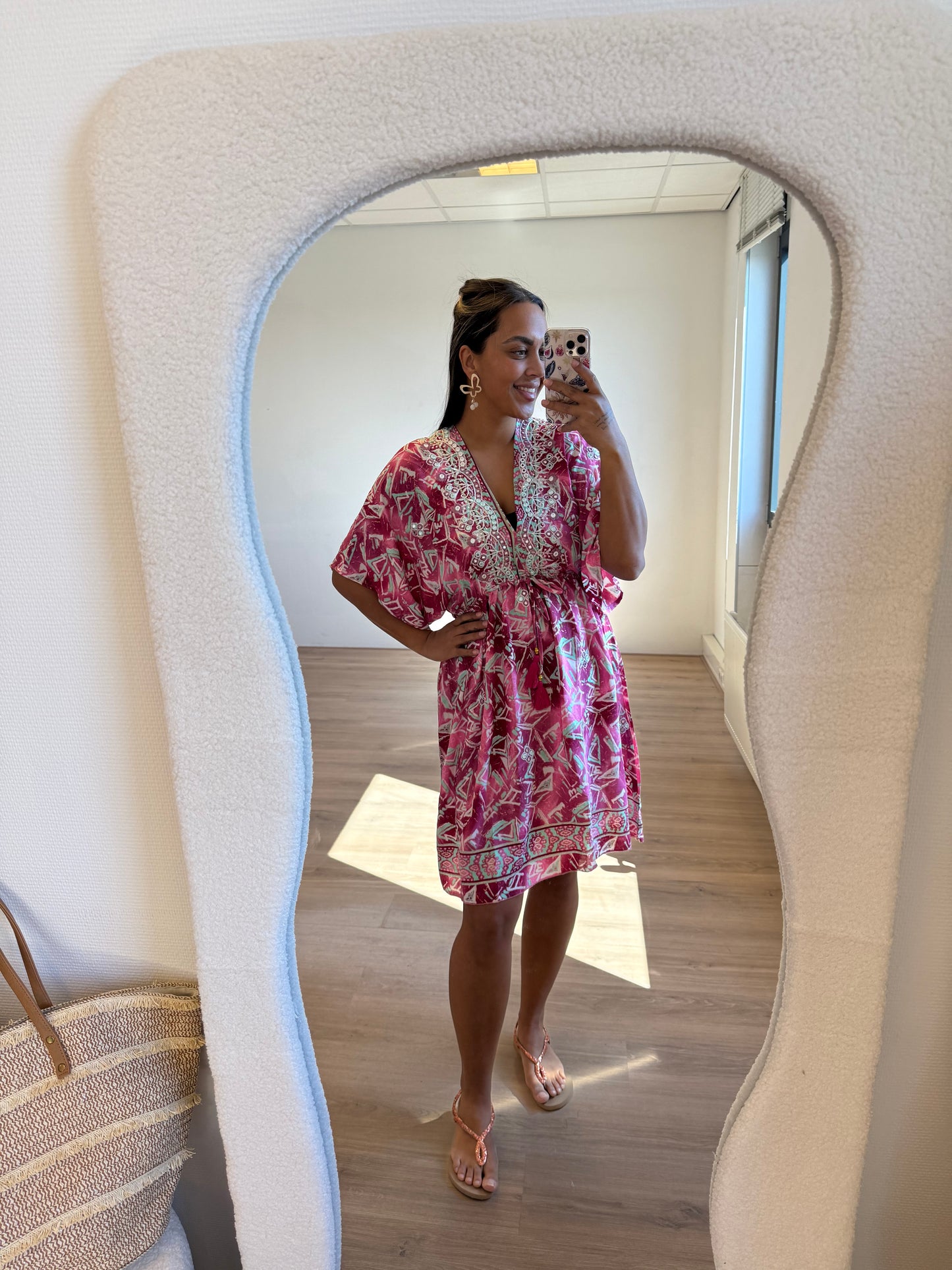Boho dress dark pink & mint
