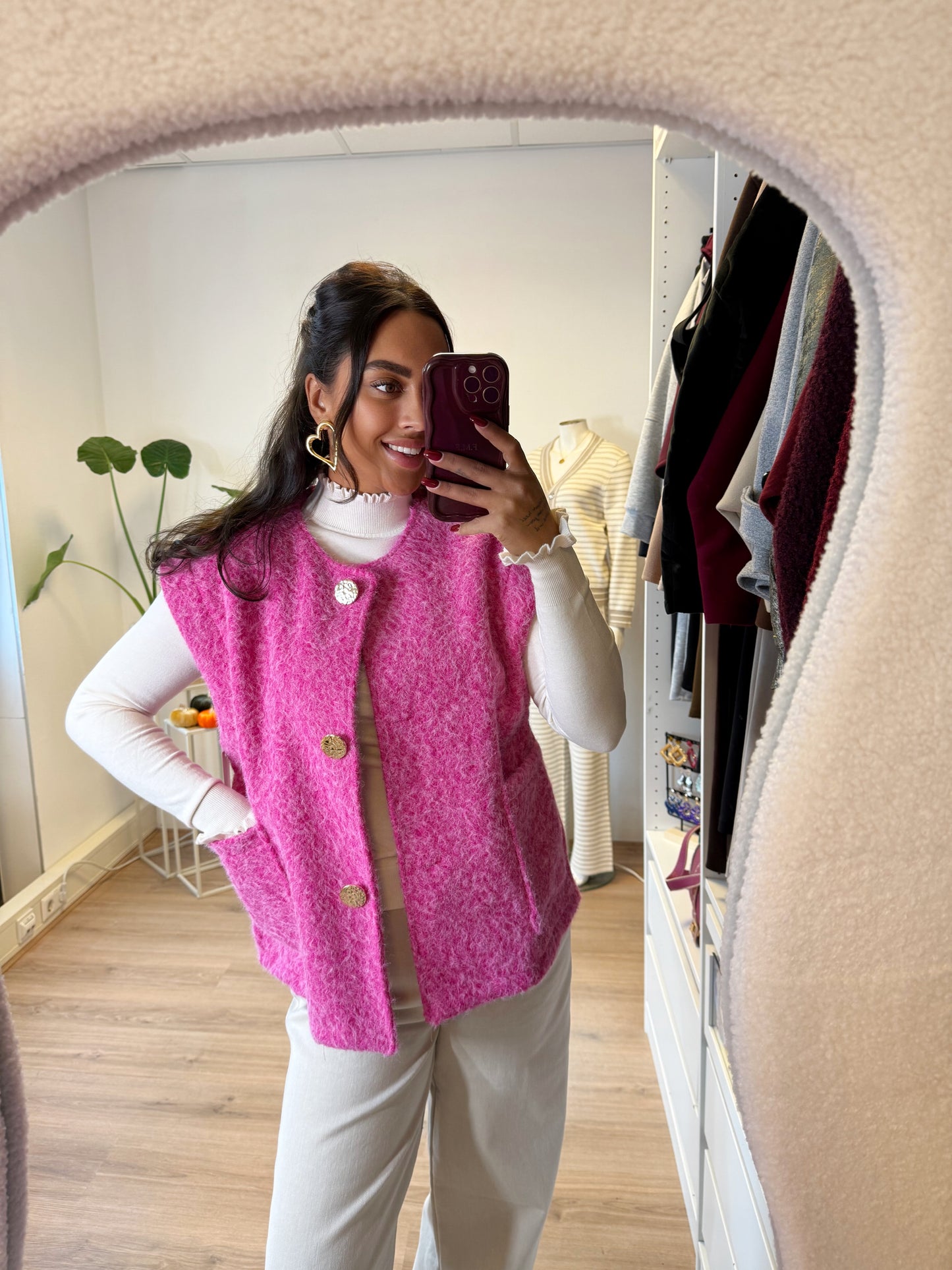 Gigi golden button gilet hot pink