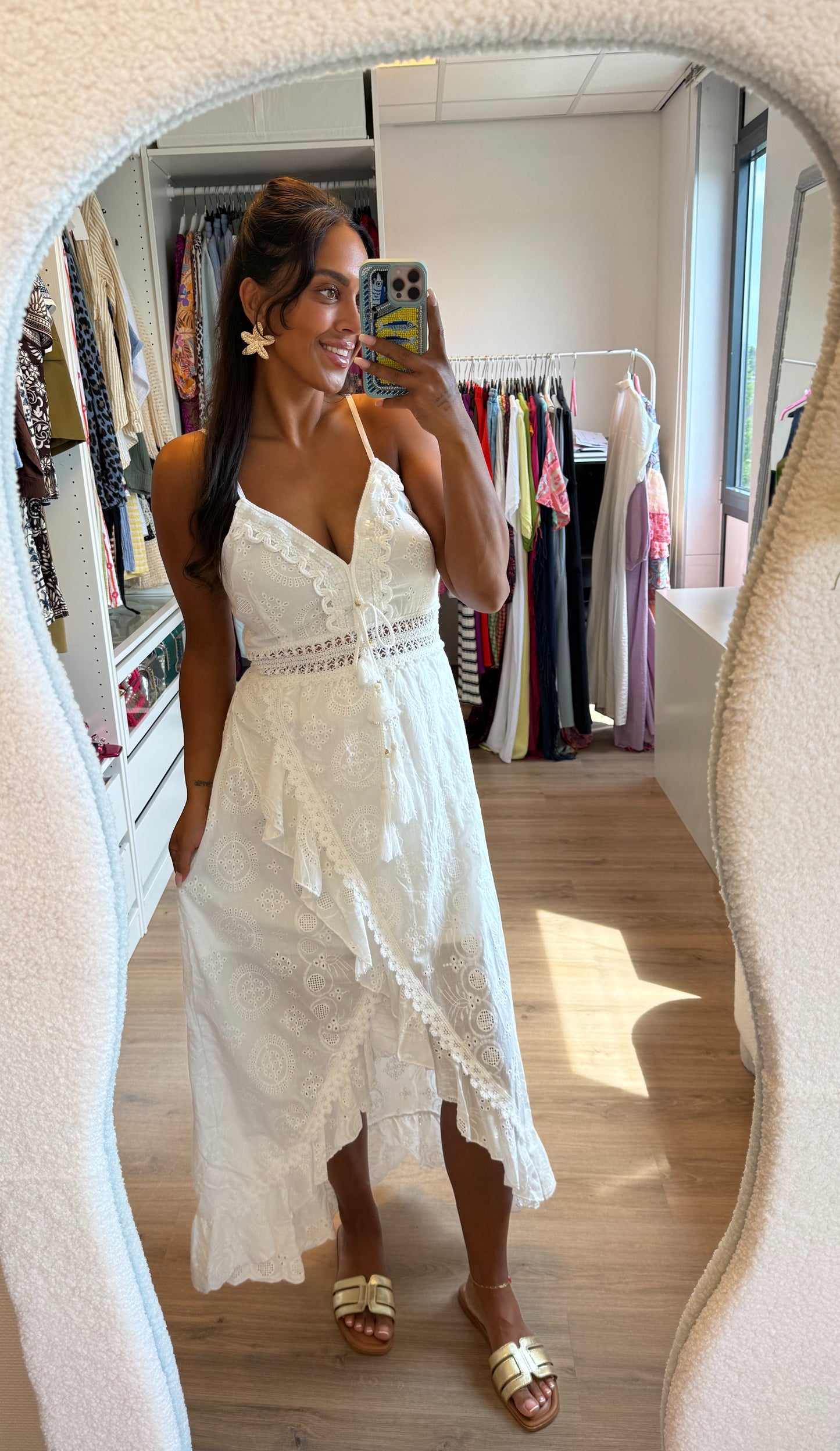 Boho kanten maxi jurk wit