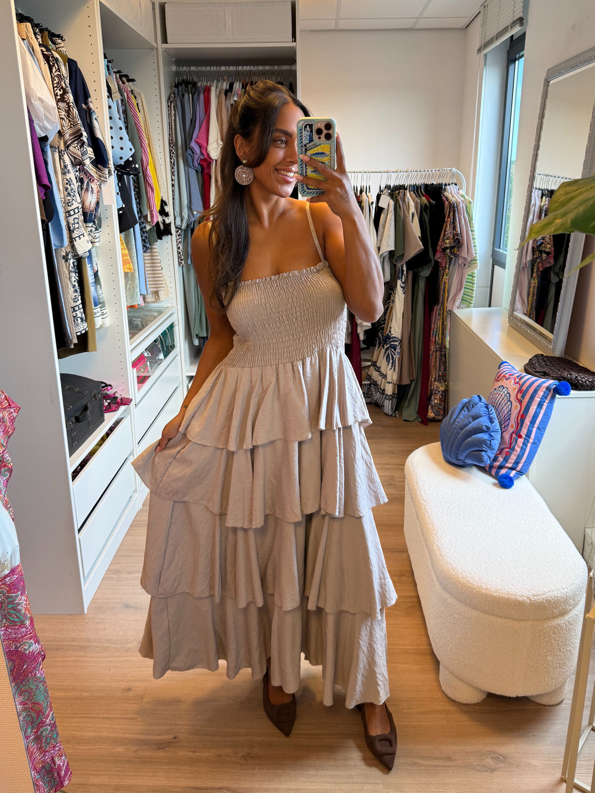 Ruffle maxi jurk beige