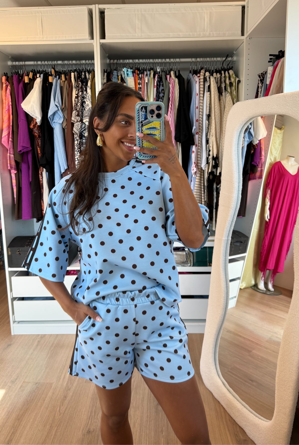 Tweedelige set met polka dot lichtblauw