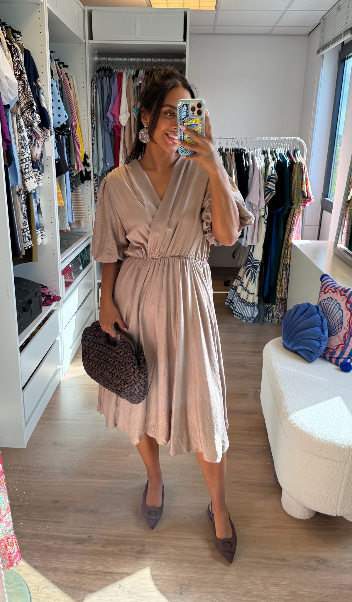 Ballon midi jurk beige