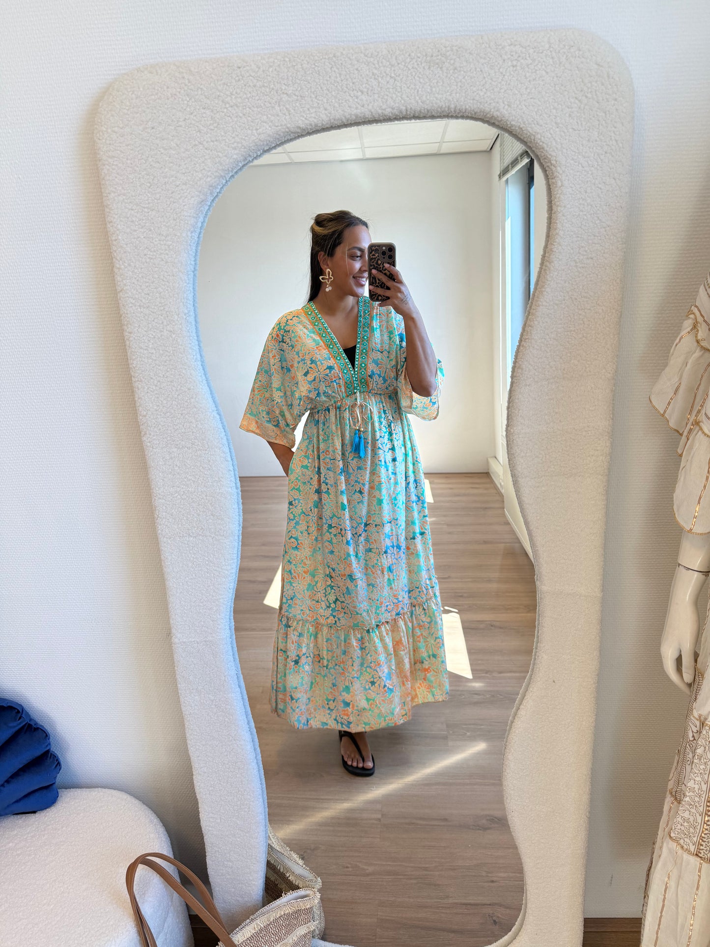 Boho maxi dress blue & orange