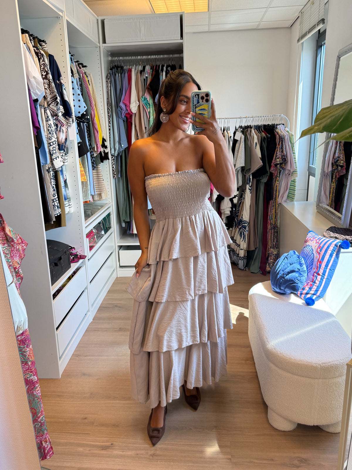 Ruffle maxi jurk beige