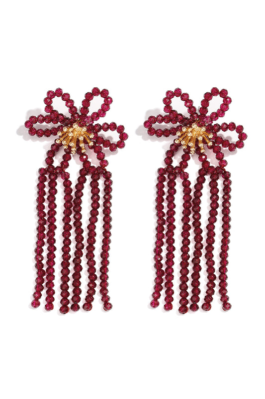 Glass Dangle Earrings Flower Party - Bordeaux