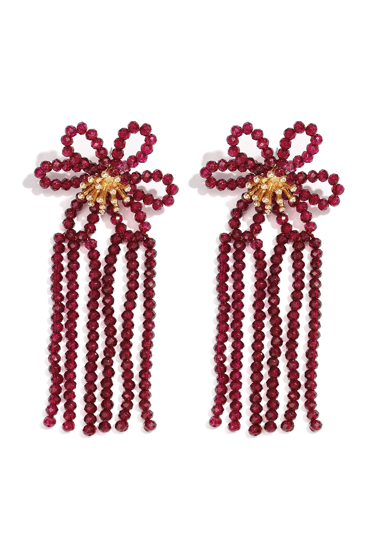 Glass Dangle Earrings Flower Party - Bordeaux