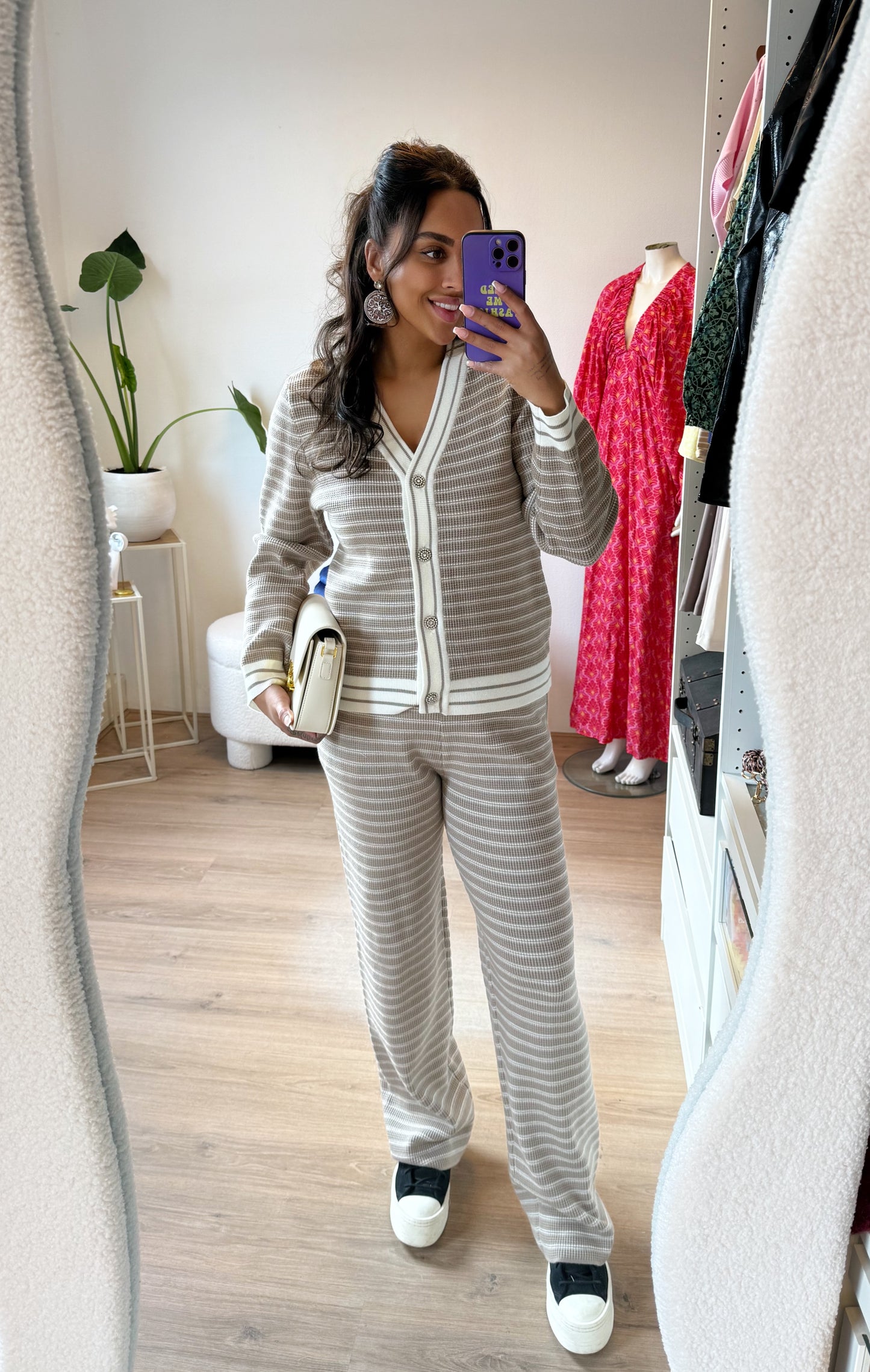 Chanelle luxe tweedelige set taupe & offwhite