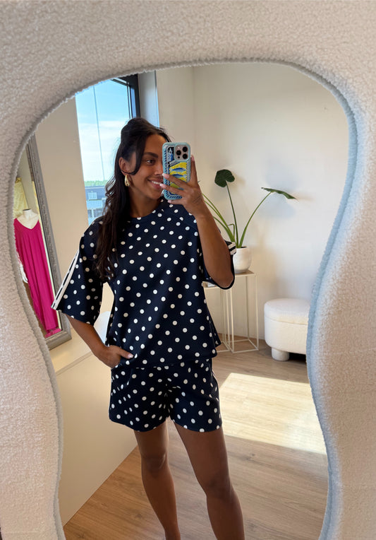 Tweedelige set met polka dot donkerblauw