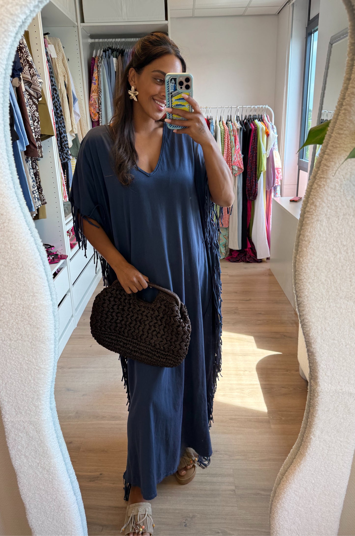 Maxi fringe jurk donkerblauw