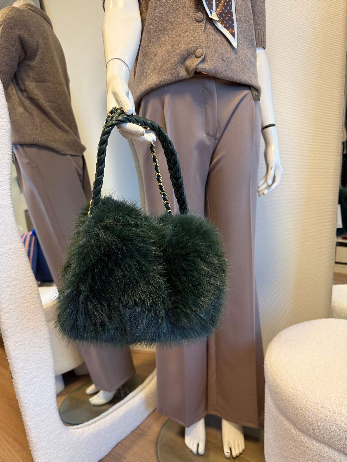 Faux fur tas rond model groen