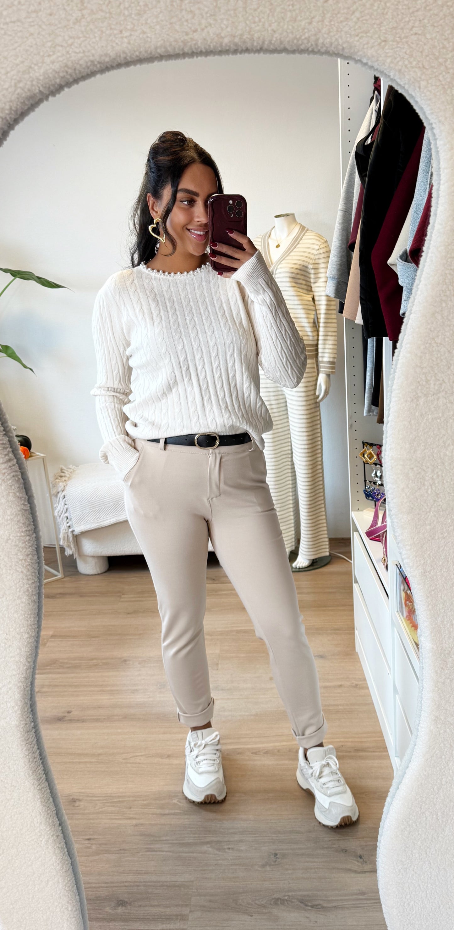 Pearl braided knit creme