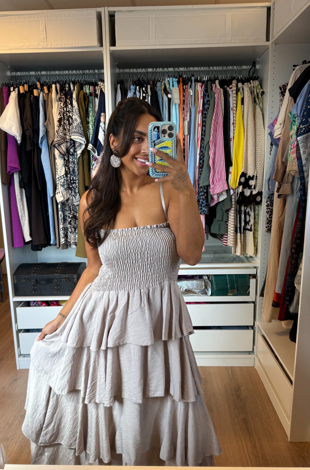 Ruffle maxi jurk beige