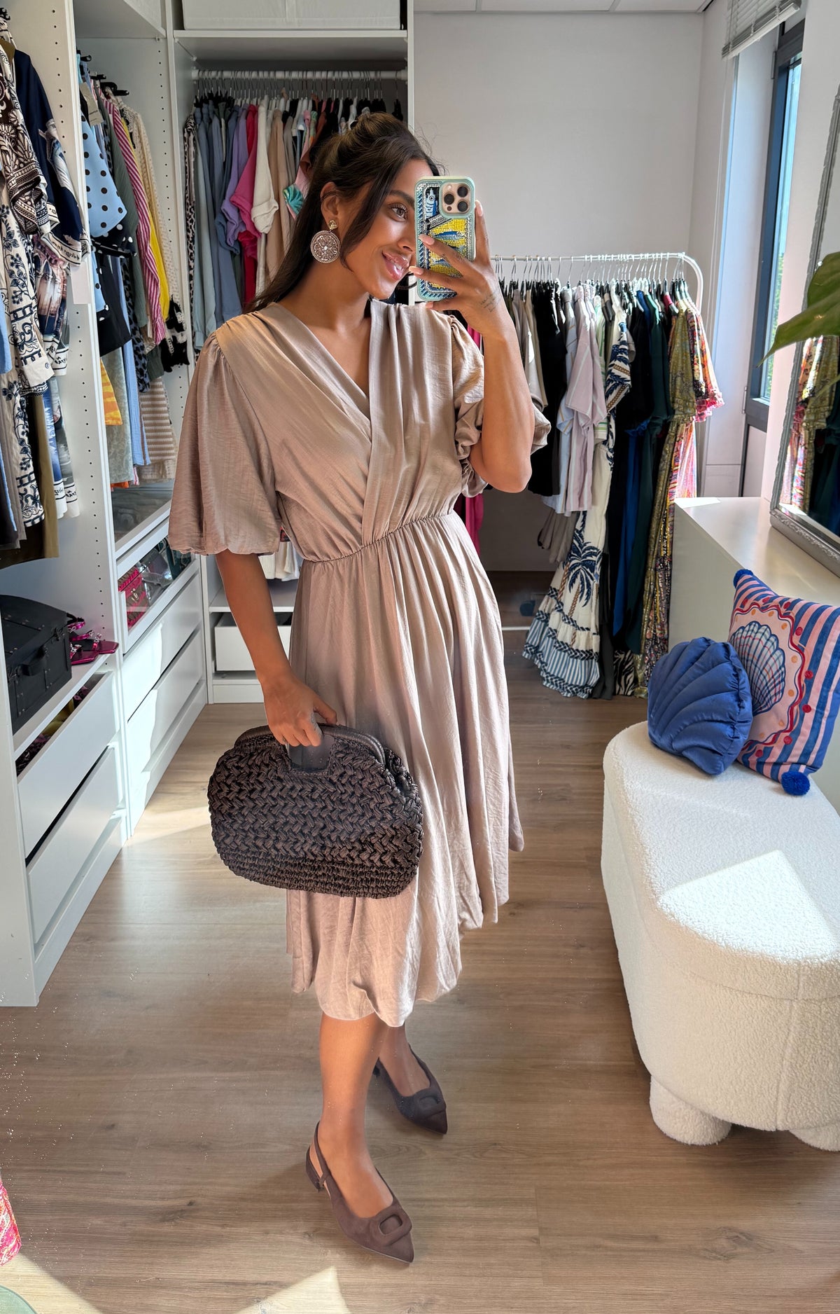 Ballon midi jurk beige