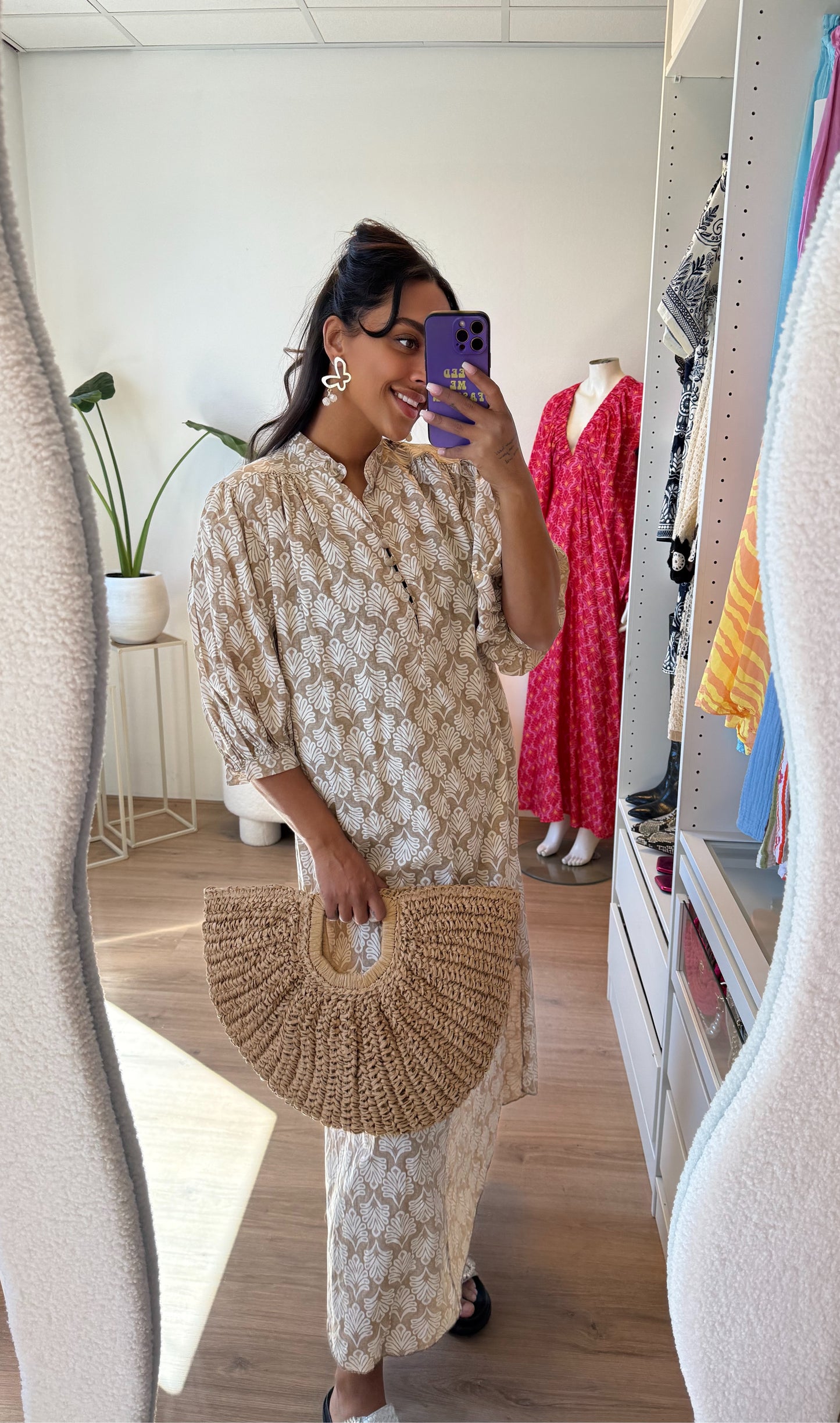 Maxi jurk met boho print beige