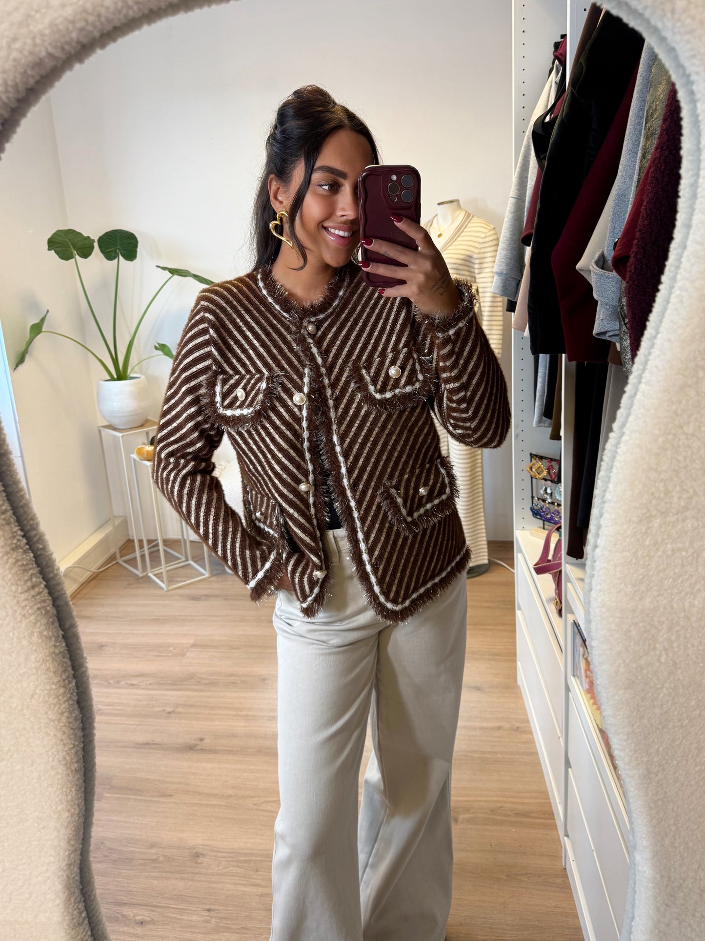 Aurora pearl vest choco & beige