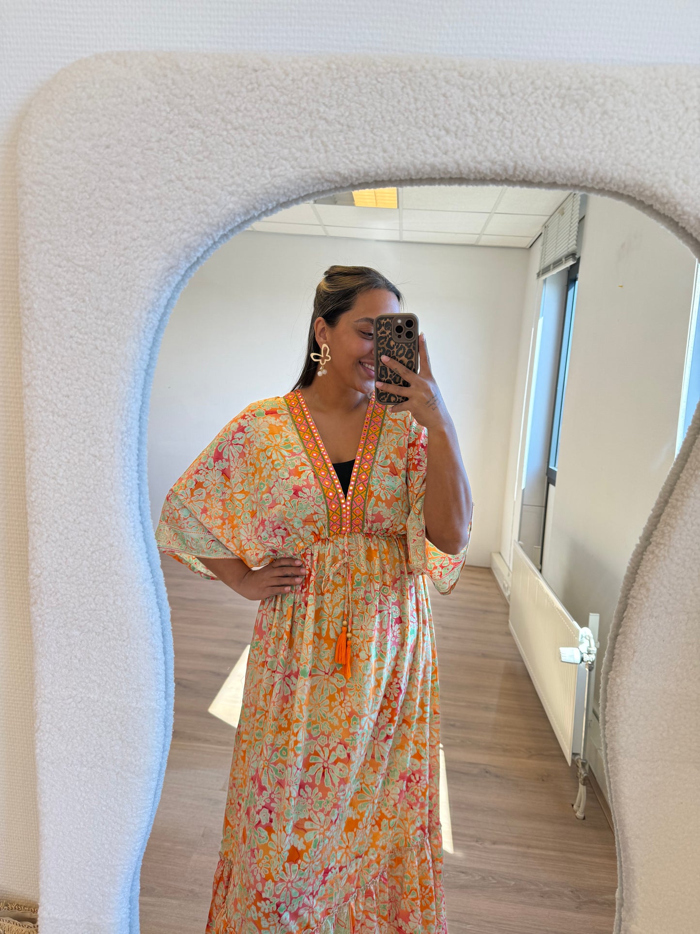Boho maxi dress orange & pink