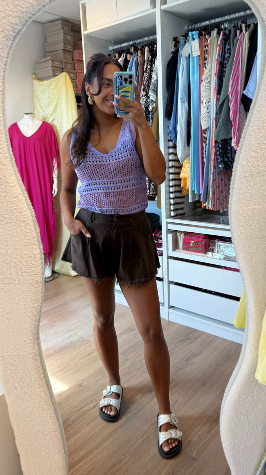 Denim short choco bruin