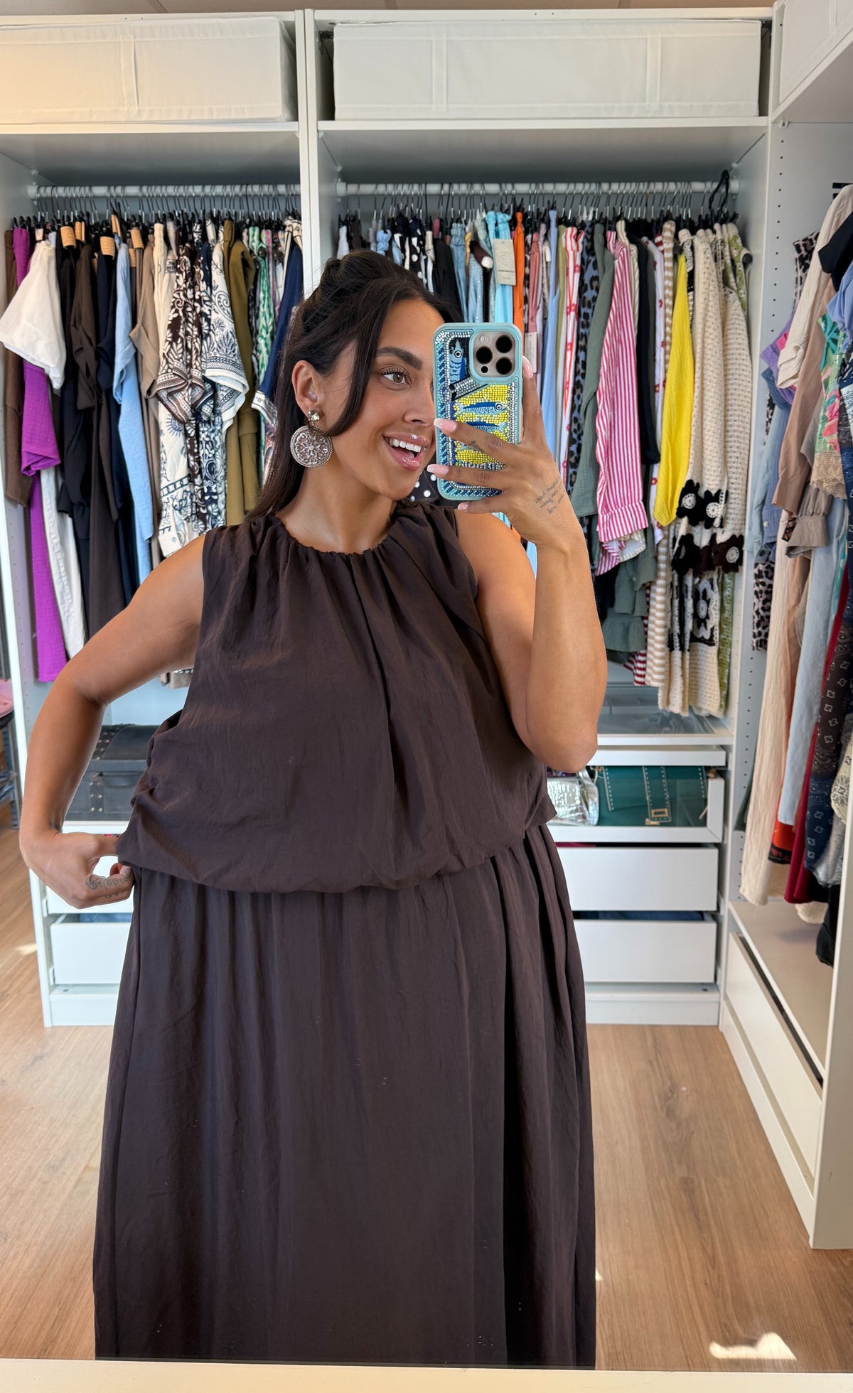 Ballon maxi jurk choco bruin