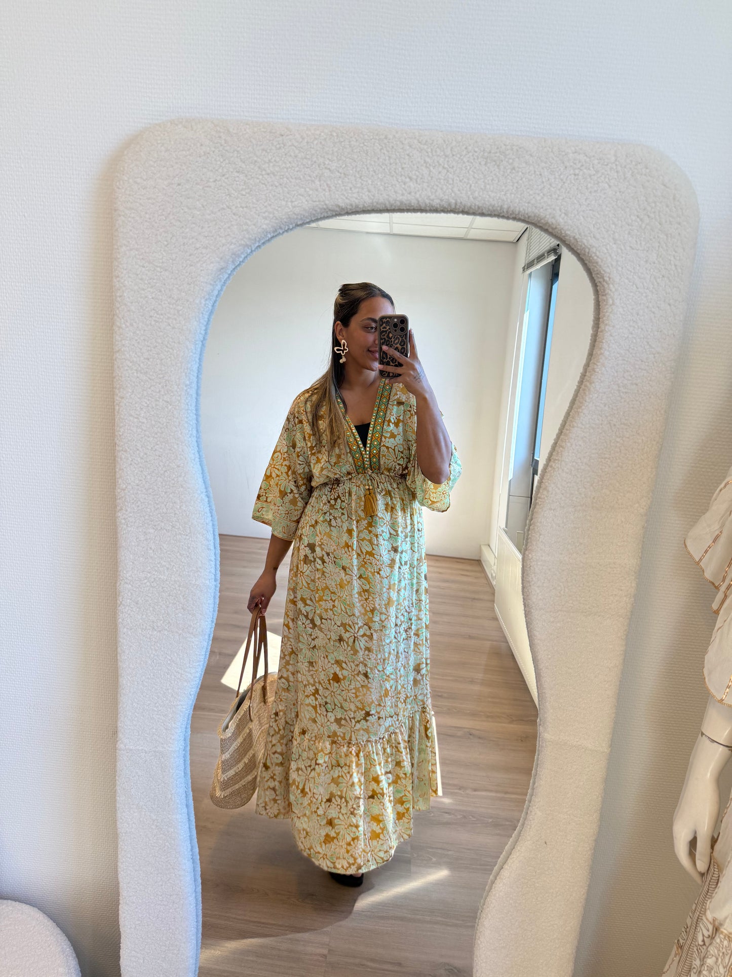 Boho maxi dress green & brown