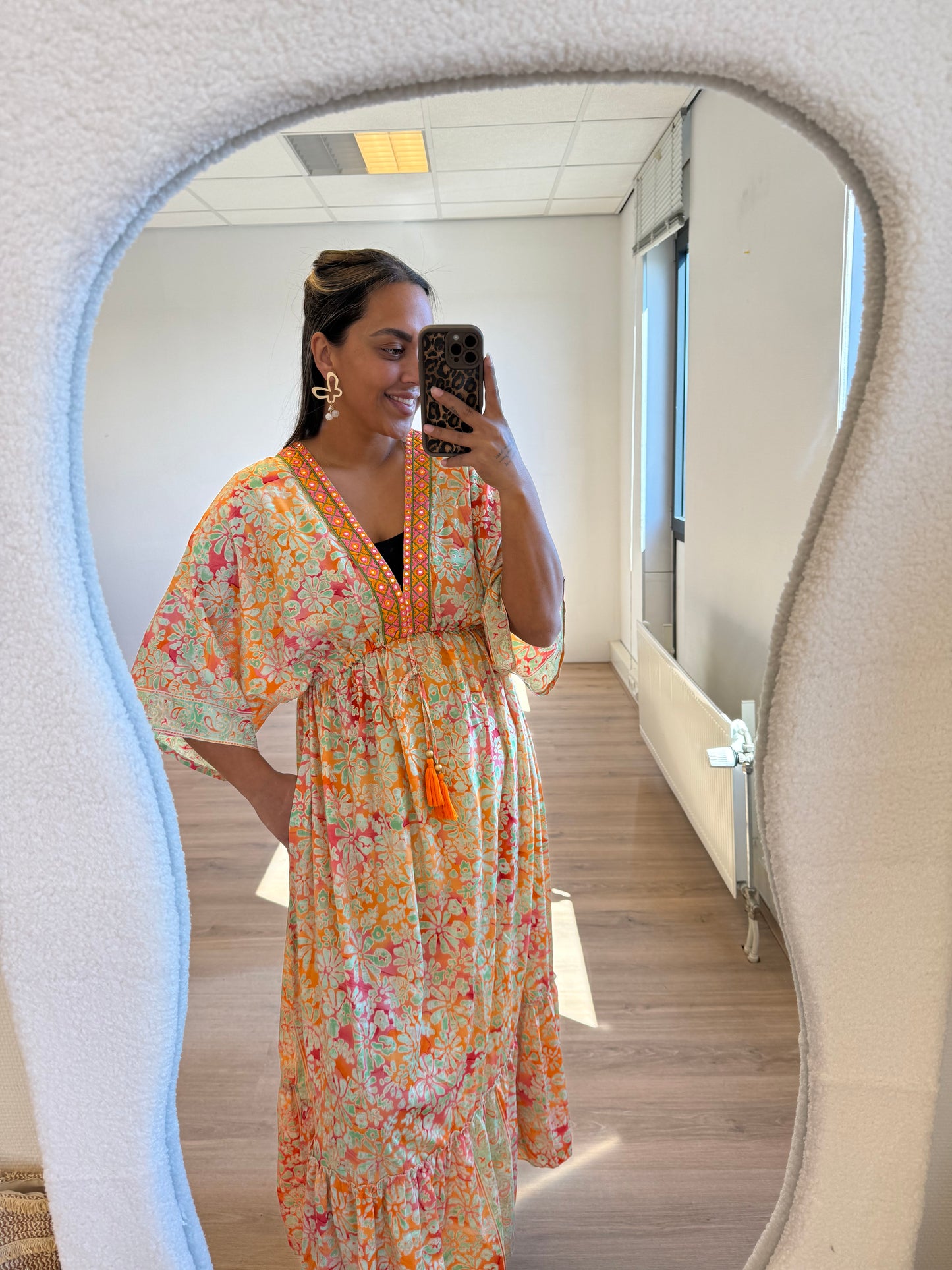 Boho maxi dress orange & pink