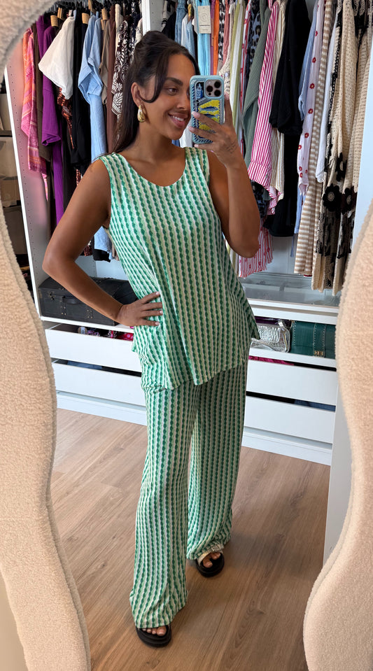 Tweedelige set shiny met print groen & mint