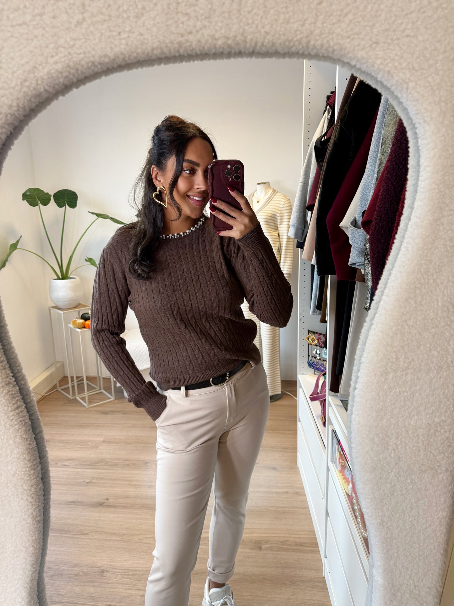 Pearl braided knit choco