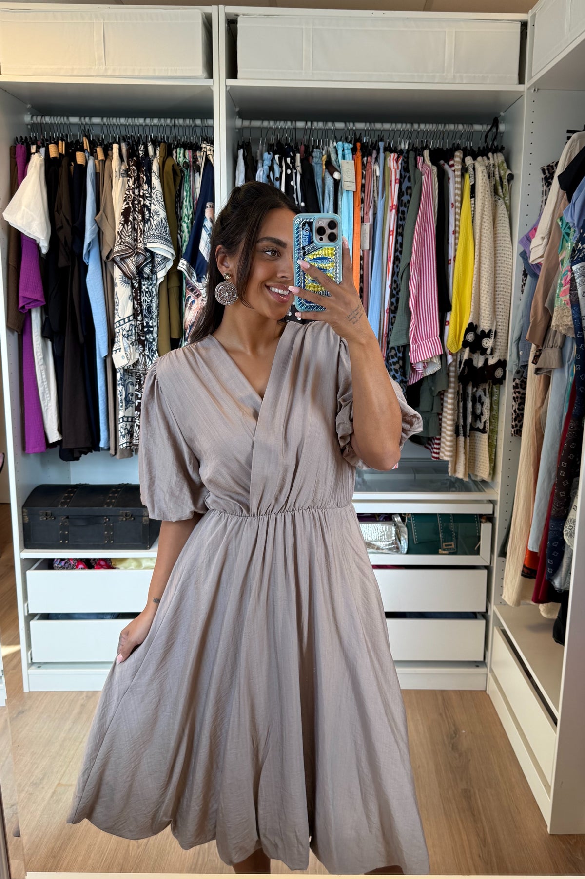 Ballon midi jurk beige