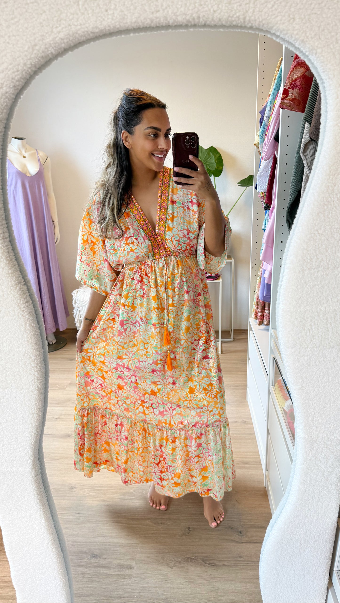 Boho maxi dress orange & pink