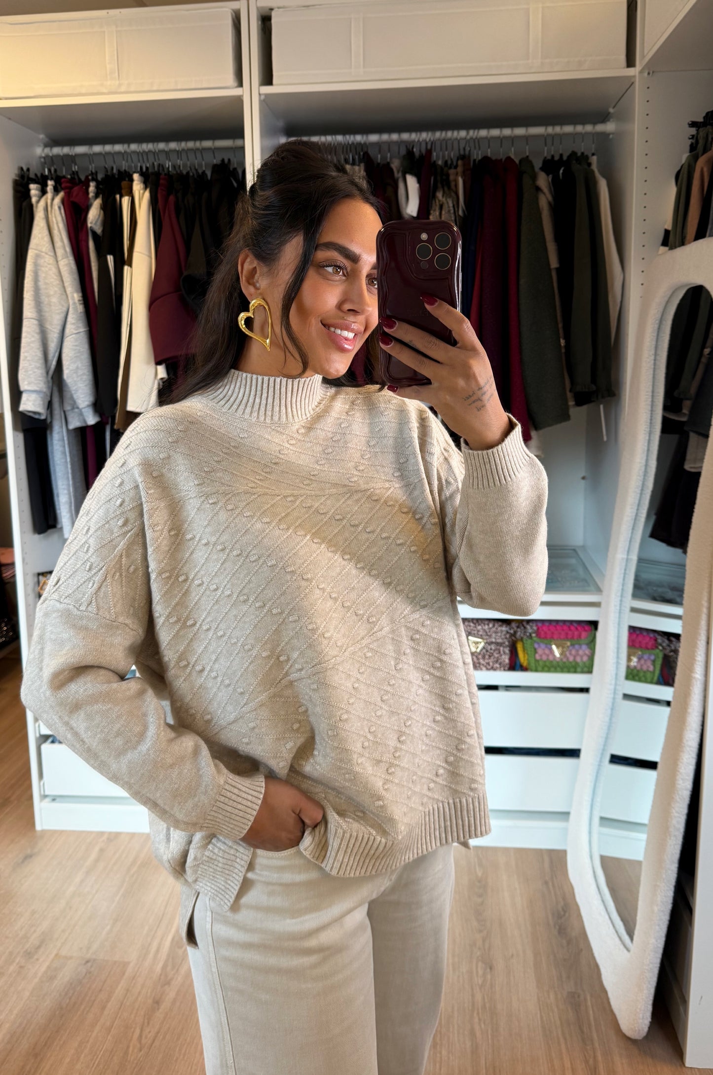 Noor knitted print col beige